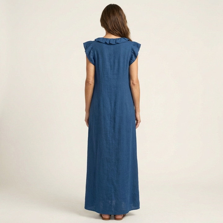 Rosalind | Ruffle V-Neck Linen Maxi Dress
