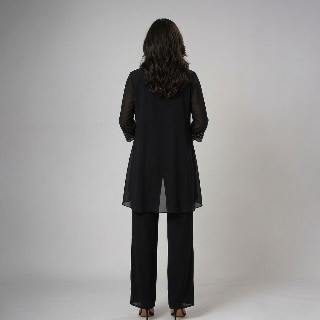 Lucinda | Chiffon Jacket, Lace-Neck Wide-Leg Three Piece Set