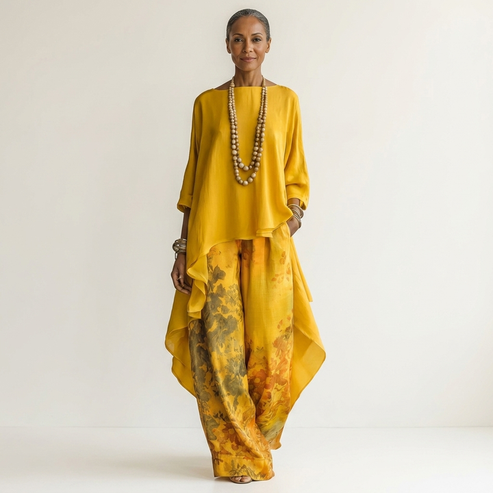 Esmeralda | Cotton-Silk Two-Piece Set with Asymmetric Tunic