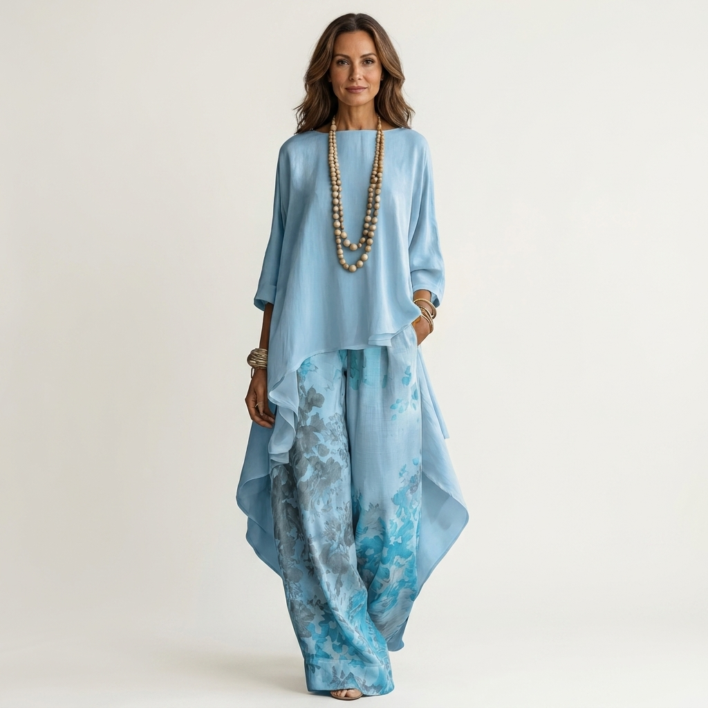 Esmeralda | Cotton-Silk Two-Piece Set with Asymmetric Tunic
