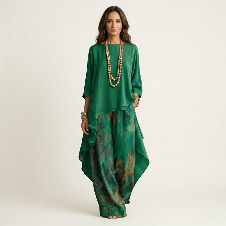 Esmeralda | Cotton-Silk Two-Piece Set with Asymmetric Tunic