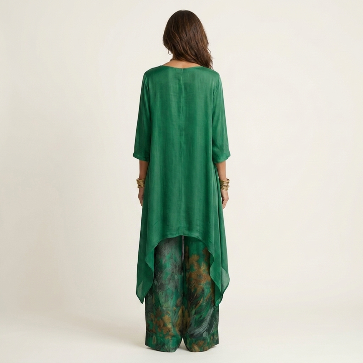 Esmeralda | Cotton-Silk Two-Piece Set with Asymmetric Tunic