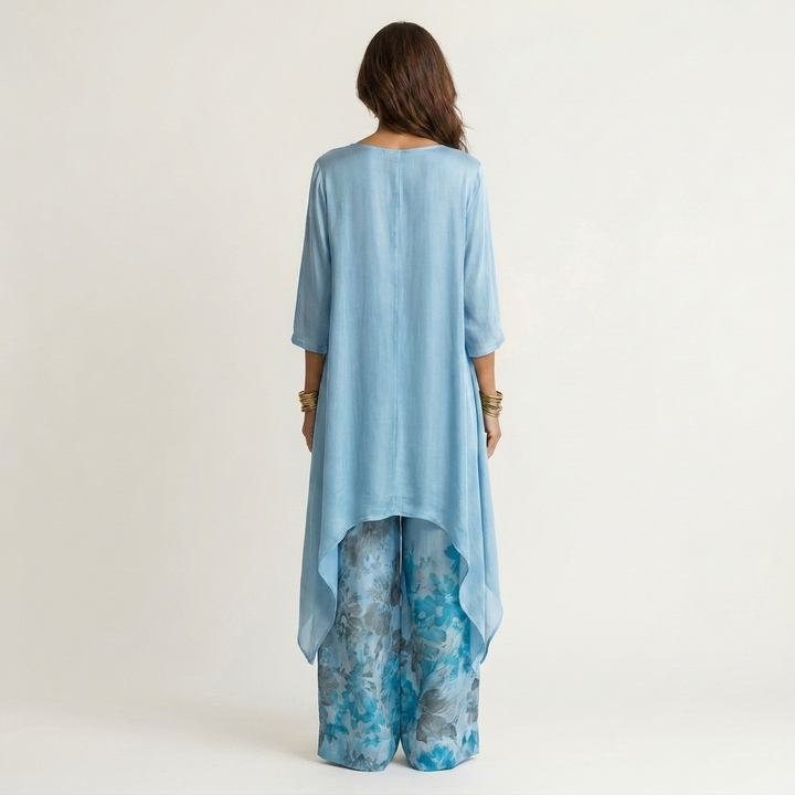Esmeralda | Cotton-Silk Two-Piece Set with Asymmetric Tunic