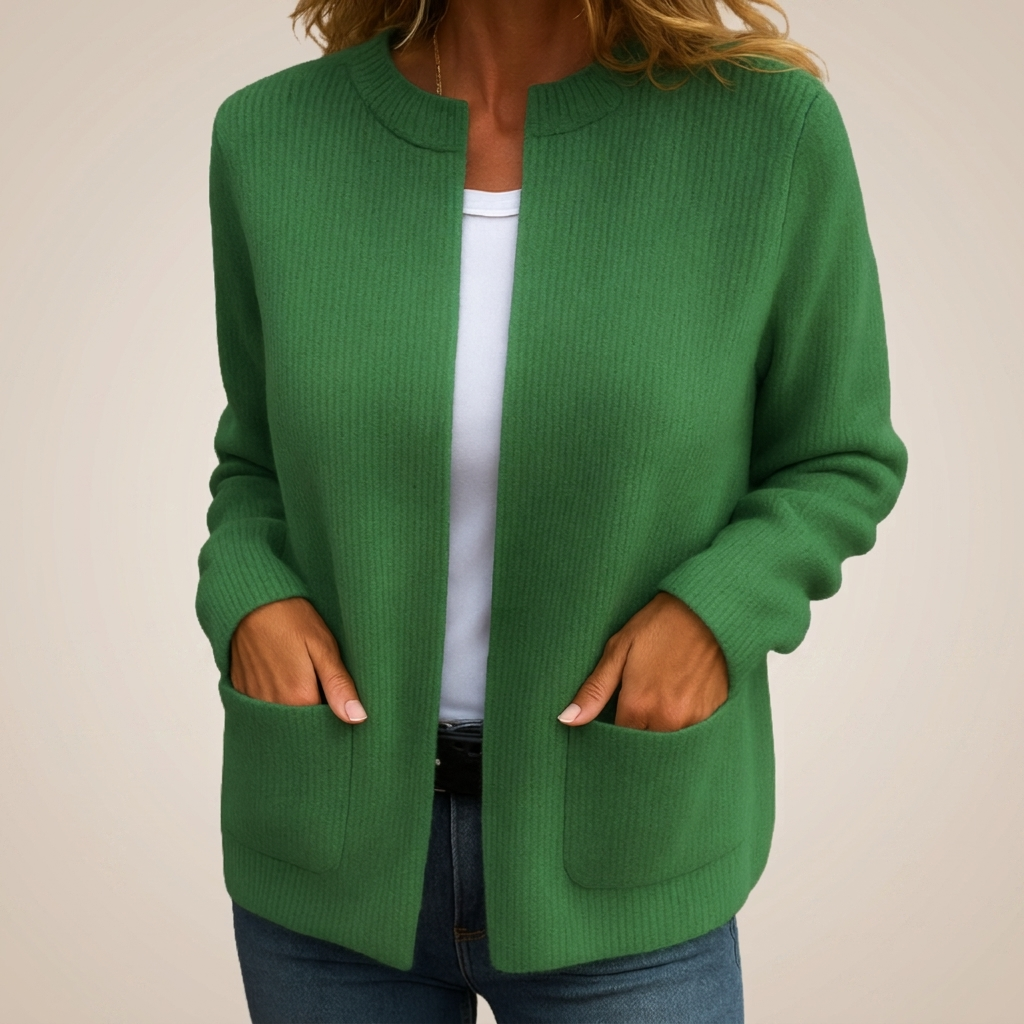 Helen | Soft Ribbed Open-Front Pocket Cardigan