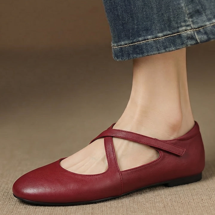 Elsie | Cross-Strap Round-Toe Ballet Flats