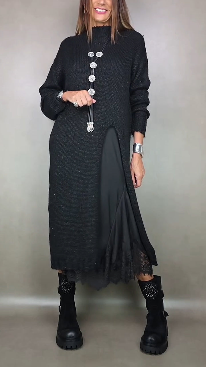 Noisette | Layered Knit &amp; Satin Maxi Dress Set