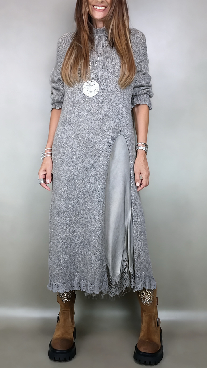 Noisette | Layered Knit &amp; Satin Maxi Dress Set