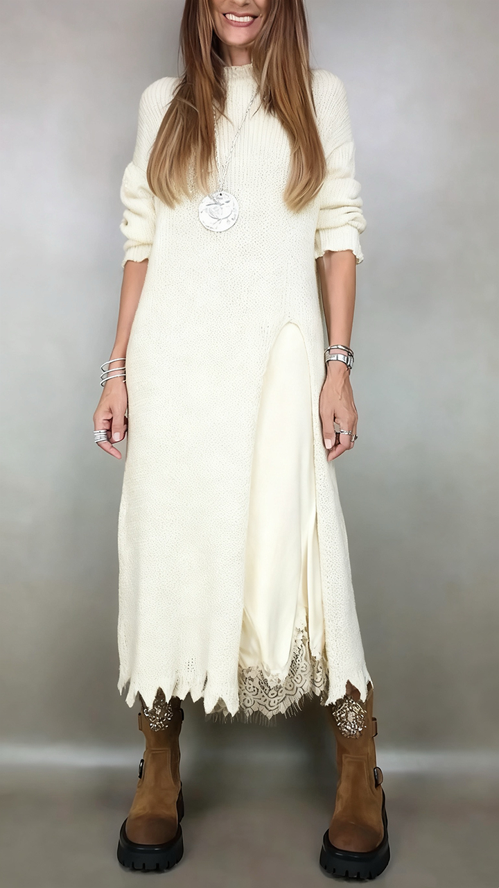 Noisette | Layered Knit &amp; Satin Maxi Dress Set