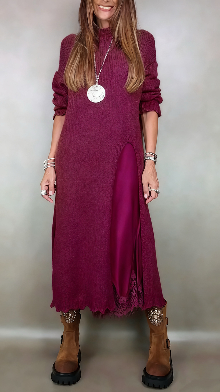 Noisette | Layered Knit &amp; Satin Maxi Dress Set