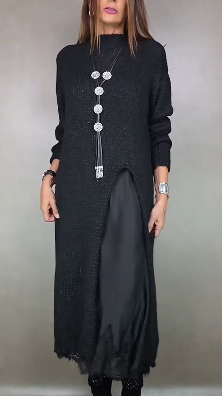 Noisette | Layered Knit &amp; Satin Maxi Dress Set