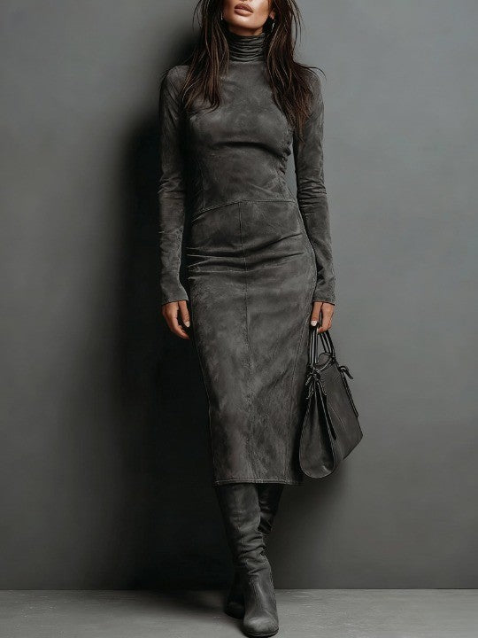Perrine | Roll-Neck Suede-Effect Midi Dress