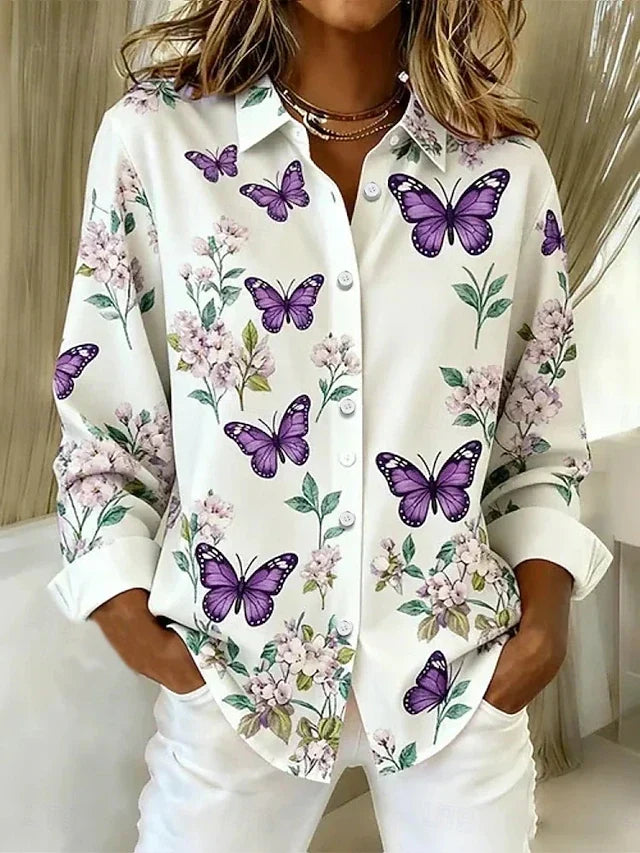 Nessie | Whimsical Butterfly Print Button Blouse