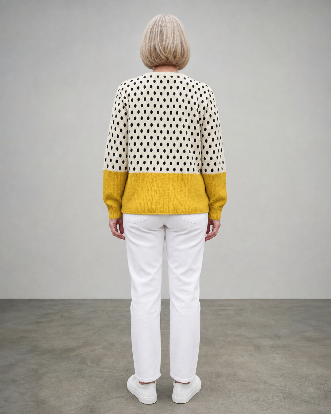 Honey | Polka-Dot Two-Tone Button-Up Cardigan