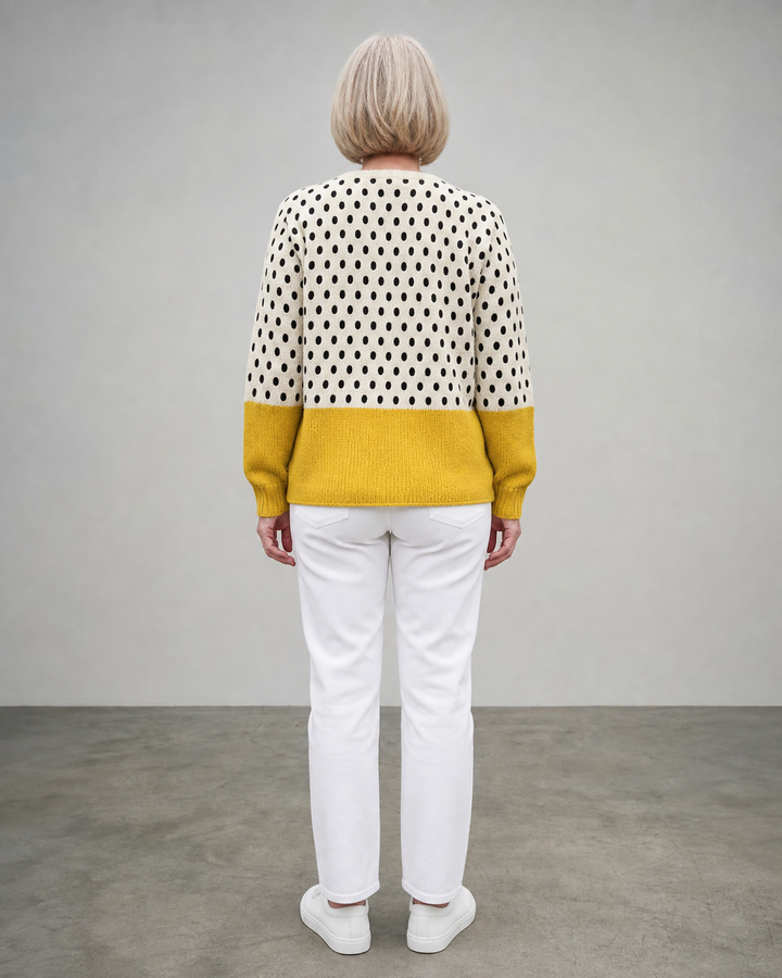 Honey | Polka-Dot Two-Tone Button-Up Cardigan