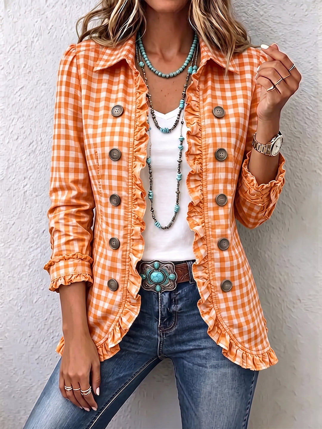 Matilda | Gingham Check Frill-Trim Jacket