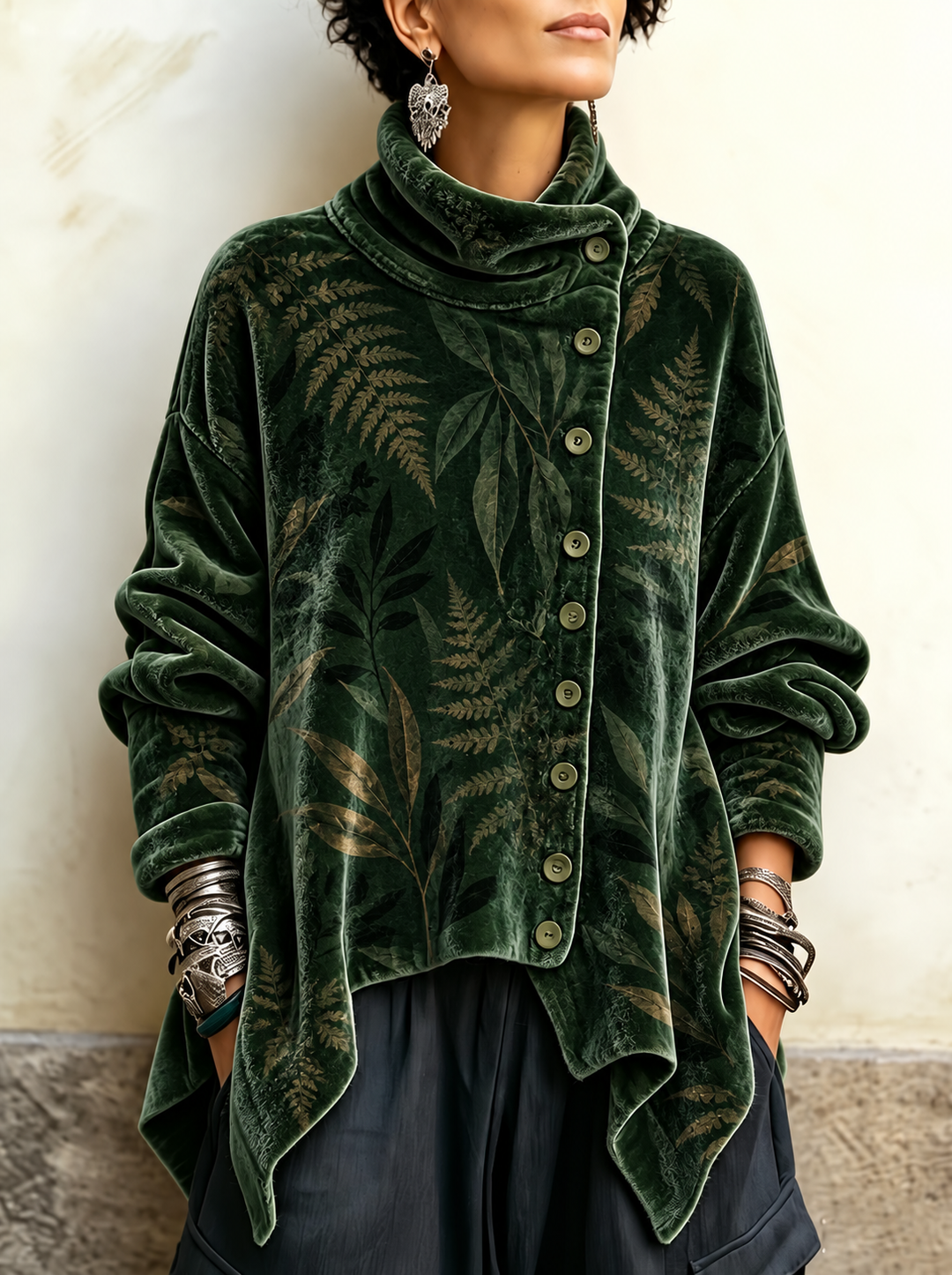 Cosette | Velvet Asymmetric Button Tunic