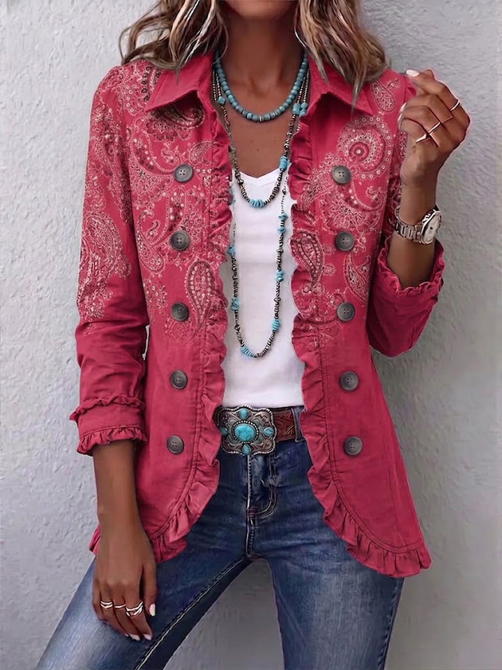 Philippa | Raspberry Paisley Ruffle-Edge Jacket
