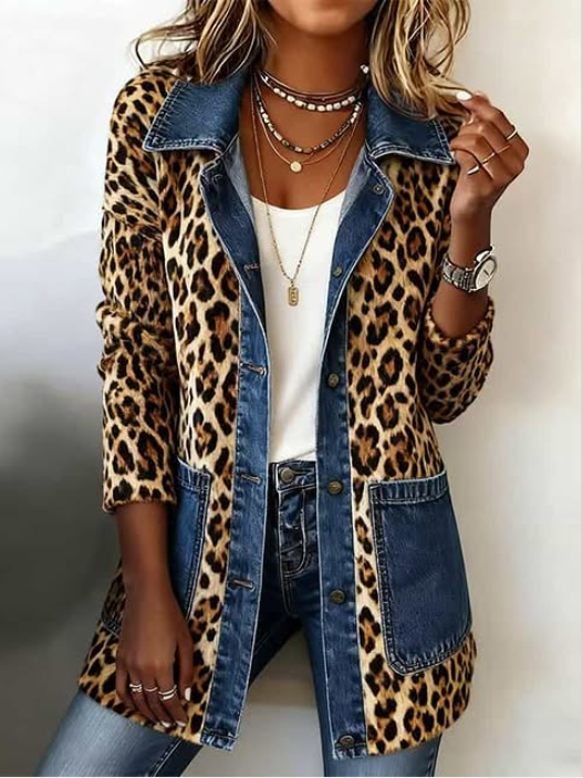 Josephine | Long Leopard Print Denim Jacket