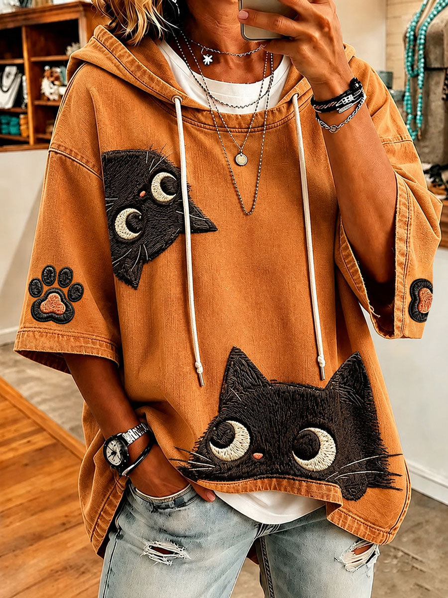 Biscuit | Peeking Cat Oversized Batwing Hoodie