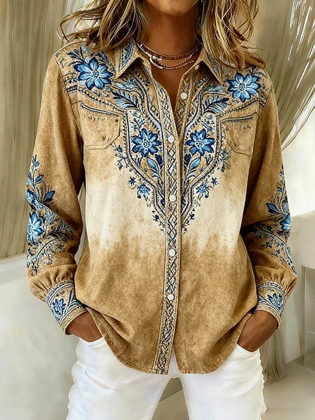 Sedona | Western Floral Print Button-Front Blouse