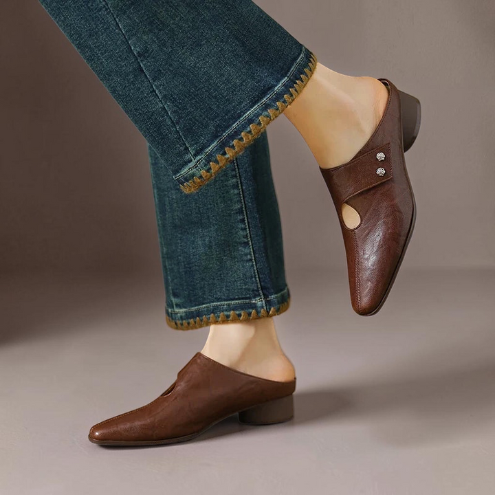 Hilda | Pointed-Toe Cut-Out Block-Heel Mules