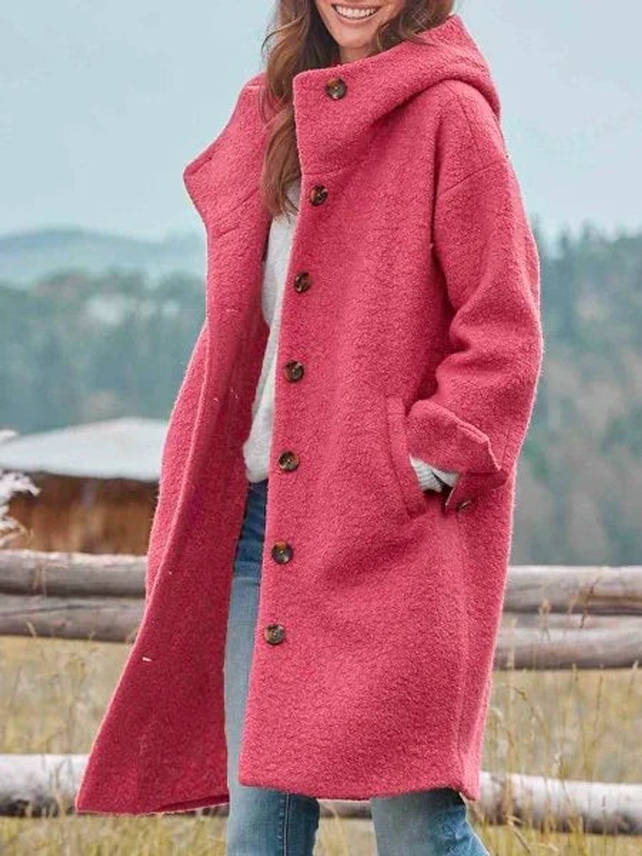 Hollis | Textured Teddy Longline Hooded Button Coat