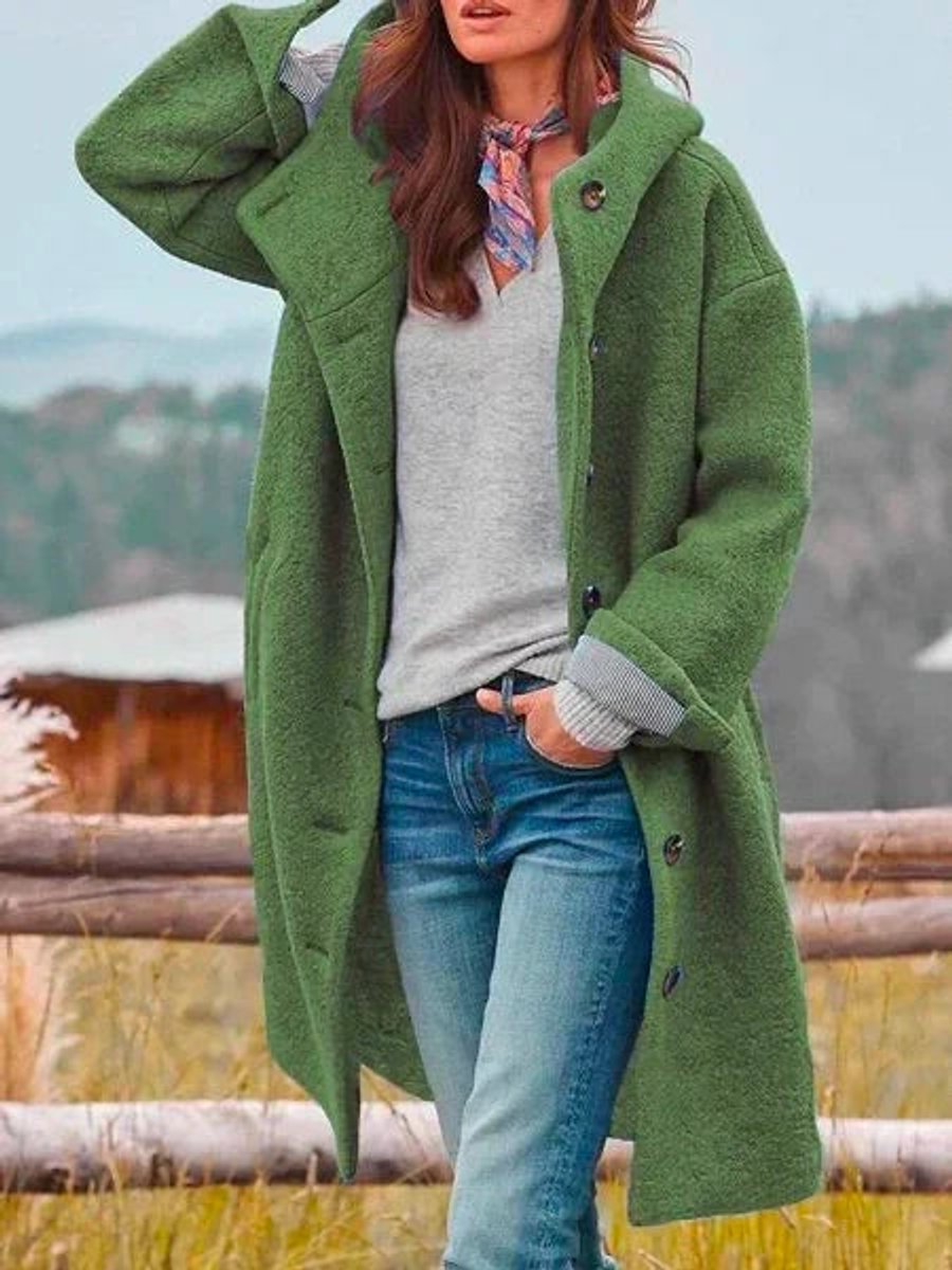 Hollis | Textured Teddy Longline Hooded Button Coat