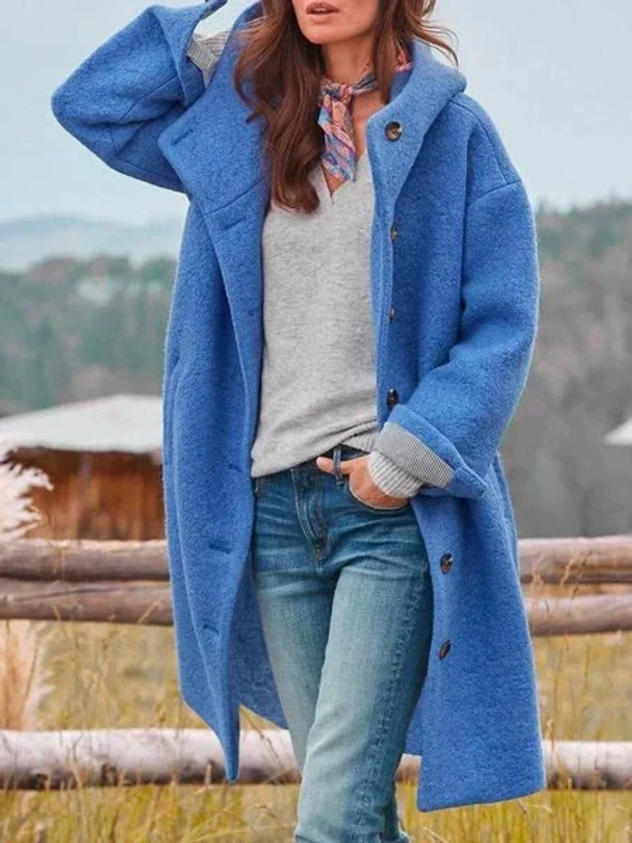 Hollis | Textured Teddy Longline Hooded Button Coat