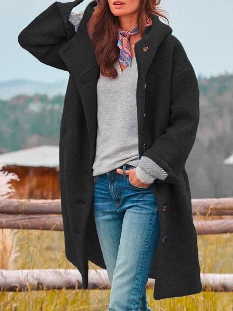Hollis | Textured Teddy Longline Hooded Button Coat