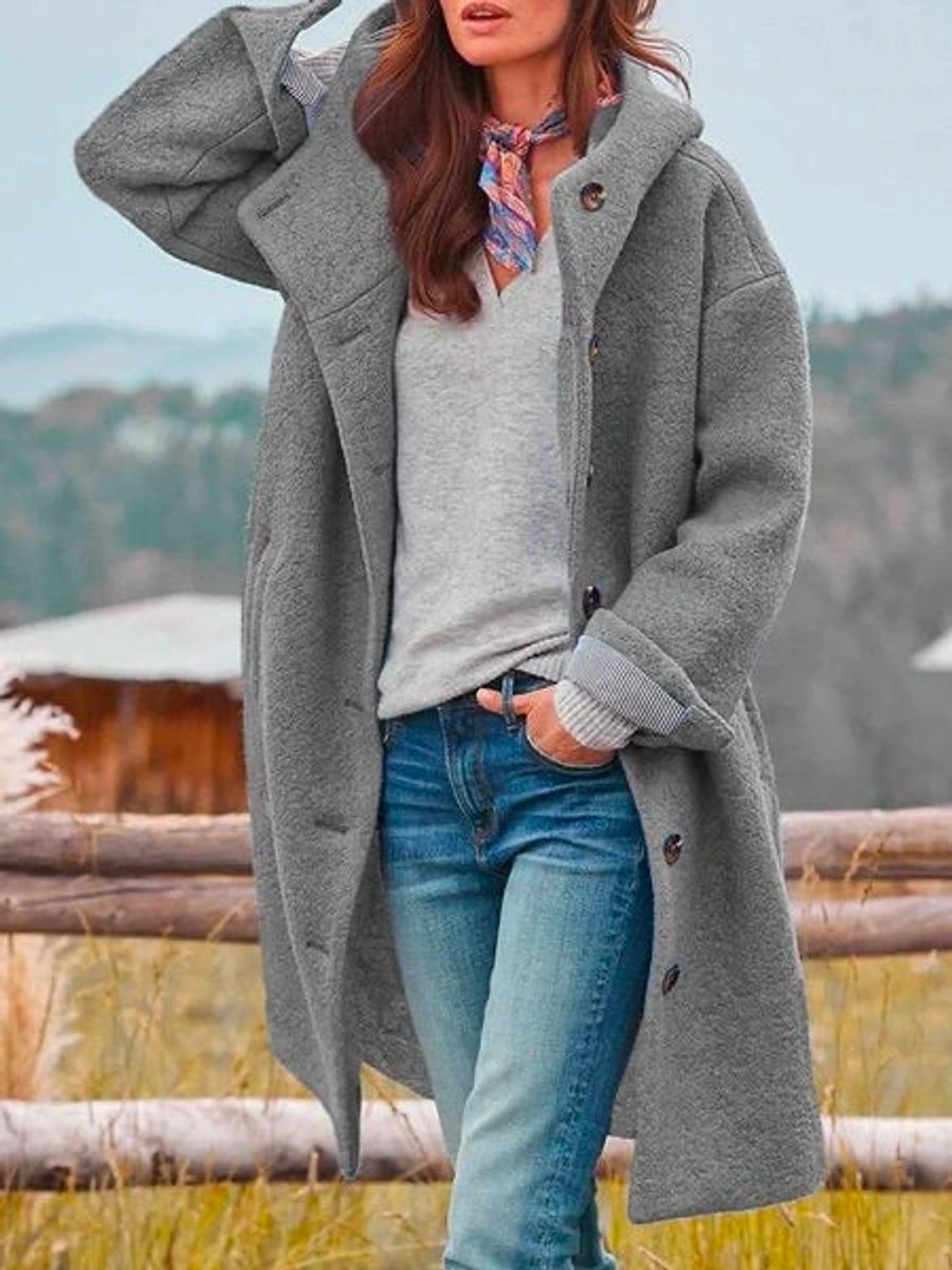 Hollis | Textured Teddy Longline Hooded Button Coat